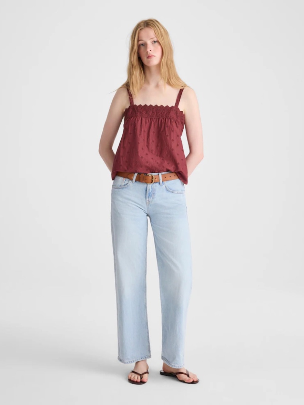 Madewell Embroidered Eyelet Tank in Dusty Merlot